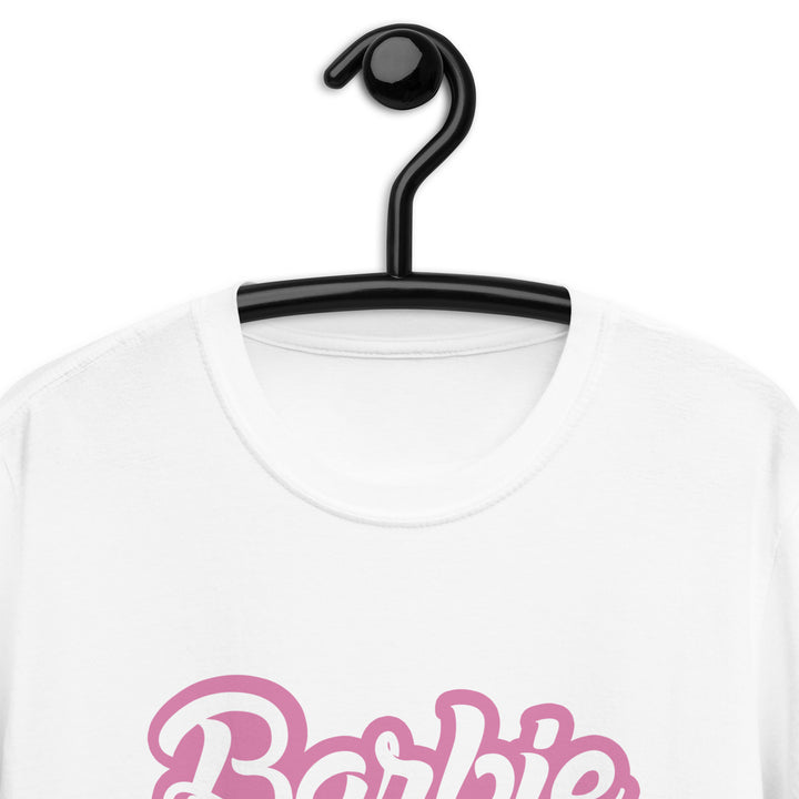 t-shirt barbie pink text white tee