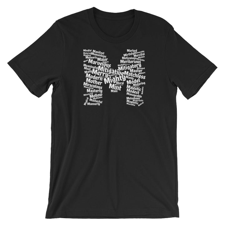 letter m word cloud t-shirt