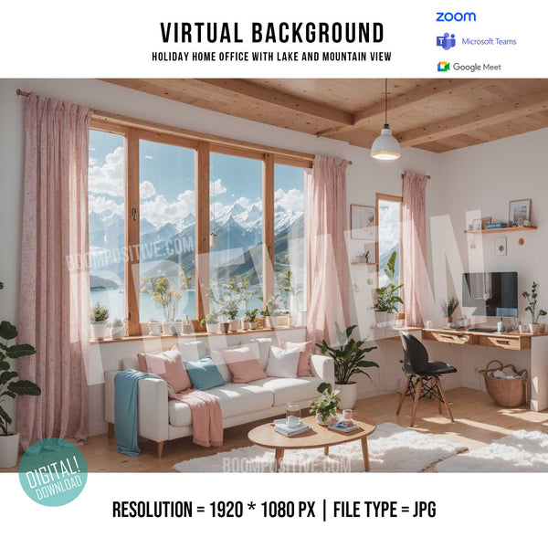 holiday home office lake mountain view virtual background