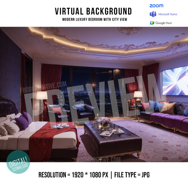 virtual background modern luxury bedroom city view