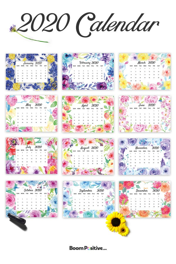 print-ready floral calendar 2020