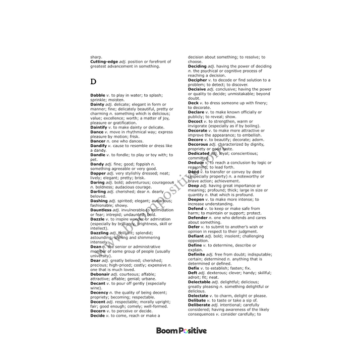 positive words dictionary sample page