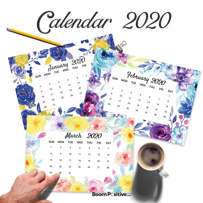 printable floral calendar 2020