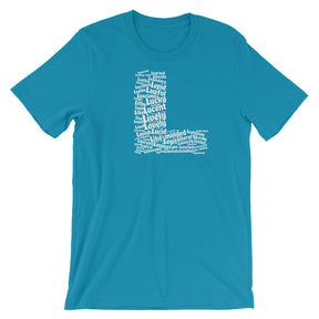 Positive words that start with L | Word cloud t-shirt – Boom Positive