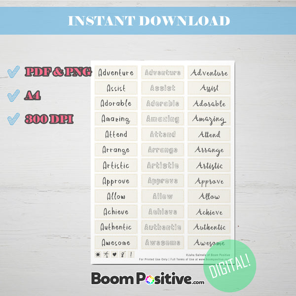 printable positive words with a